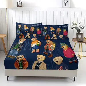 3-Piece Trendy Teddy Bear Patterned Bed Sheet, Soft And Durable Bedding Set Including 1 Bed Sheet And 2 Pillowcases, Suitable For Daily Holiday, Birthday, Gift, Bedroom Decoration For Children And Adults