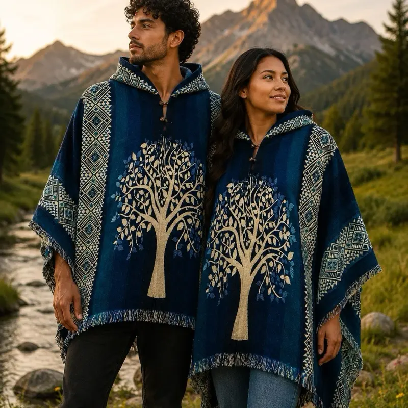 Alpaca Poncho with Runa Geometric Patterns