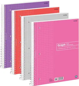 Emraw Graph Paper Notebook 4 Pack Grid Spiral Notebook 4 Squares per Inch White Paper Quad Ruled Assorted Colors 70 Sheets 10.5"x8" for School Office Home