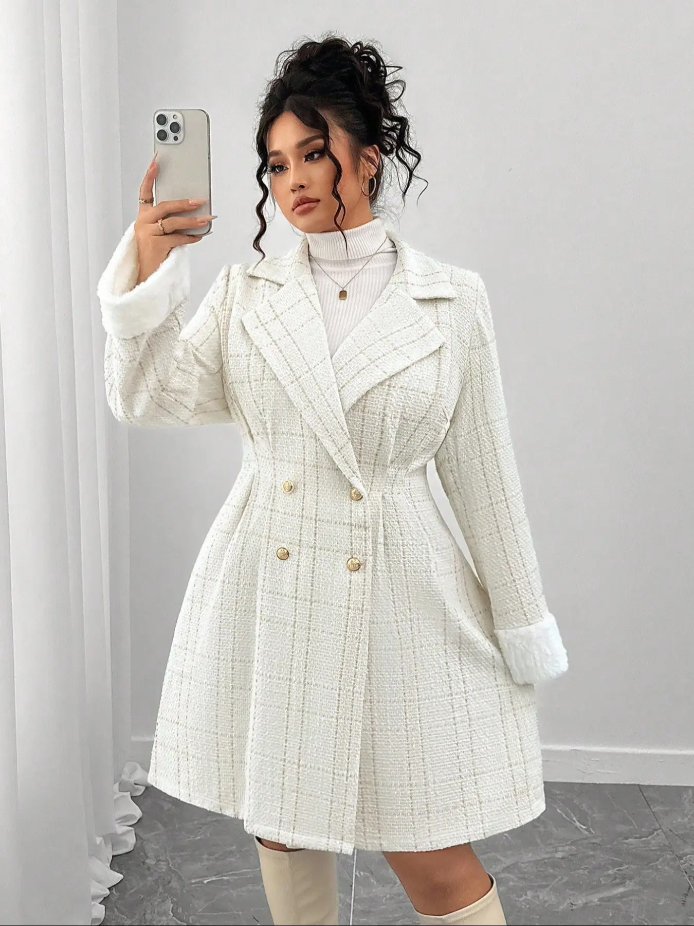レディース andwang Twinkle Button Tweed Coat white
