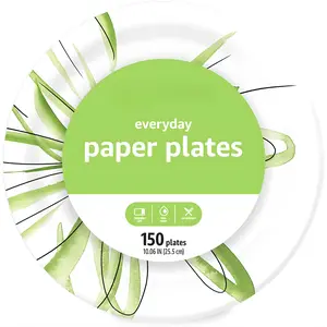 Everyday Disposable Paper Plates 10 Inch Bulk 150 Count, Heavy Duty Dinner Plates, Leak Resistant & Sturdy for Parties, BBQs, Picnics, Family Meals & Everyday Use