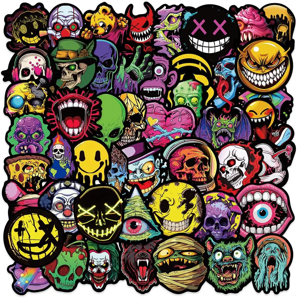50Pcs Ghostface Skeleton Waterproof Vinyl Stickers, Horror Graffiti Decor for Motorcycle Helmets & Laptops | Teen Gifts, Great Alternative to Refrigerator Magnets