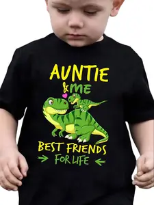 Toddler Boys "Auntie & Me Best Friends For Life" Dinosaur Graphic T-Shirt, Soft Cotton Short Sleeve Tee, Cute Aunt & Nephew Matching Top