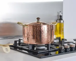 Handmade Copper Cookware - Copper Pot with Lid, 8.6 Inch Diameter, Gift for Mother, Soup Cooker Pot