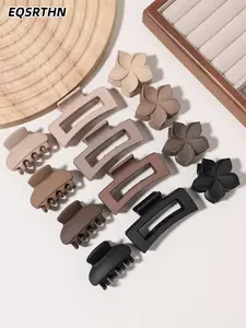 12pcs matte claw clip, suitable for fine and soft hair, double-row medium hairpin, ladies small claw clip, non-slip short hair accessories, holiday gifts (dark series)