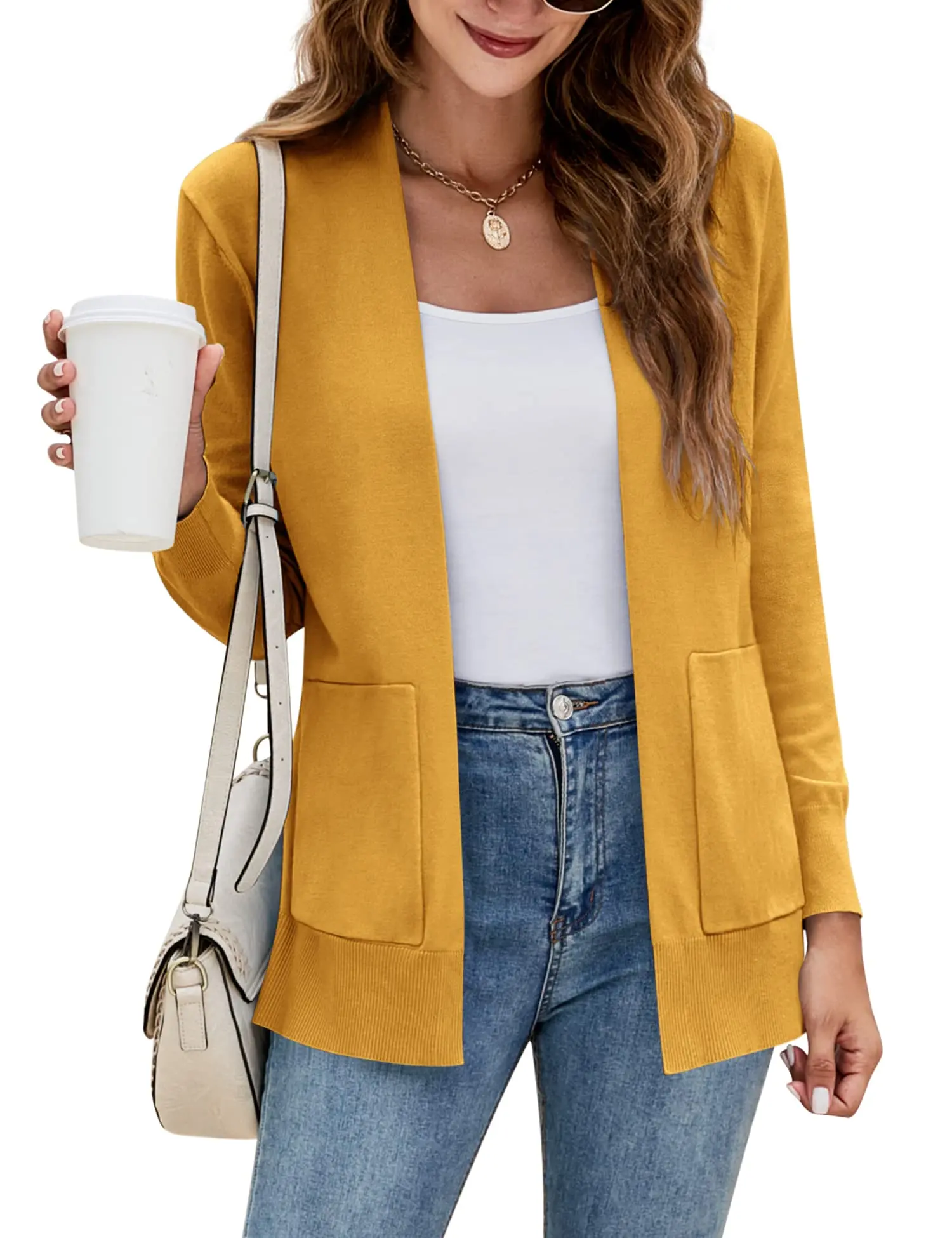 Yousify Womens Cardigan Sweater Long Sleeve Open Front Knit Cardigan Sweater with Pockets