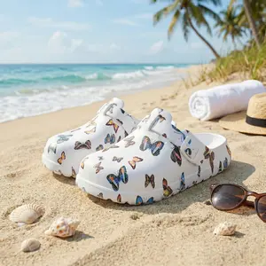 Women's Floral Clogs Butterfly Print Slip On Mules Waterproof Beach Sandals Comfort Platform Slippers
