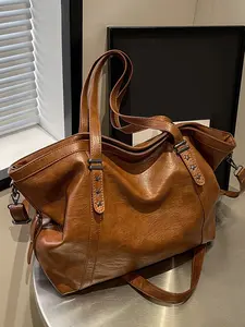 Women's Elegant Solid Color Tote Bag, FashionableLarge Capacity Star Detail Shoulder Bag for DailyUsed,Casual Trendy Versatile Commuter MessengerBag college student Crossbody Tote Bag Crossbody Leather Bag