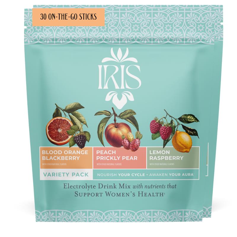 IRIS BloodOrange Blackberry Hormone Health Electrolyte Drink Mix - 30 On-The-Go Sticks for PCOS Support & Ovarian Function with 40:1 Myo & D-Chiro Inositol, Magnesium, Prebiotic Fiber