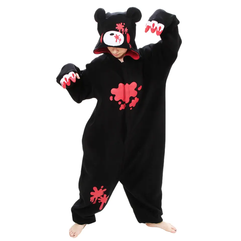Japan Anime Gloomy Bear Onesies Animal Suits Animal Cosplay Pajamas Pyjama Pink/Black Bear Jumpsuit Party Halloween Costume