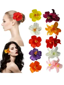 10pcs Hawaiian Flower Hair Clips, Women's Artificial Tropical Flower Hair Clips, Bohemian Style, Fashionable, Elegant, Minimalist, Solid Color