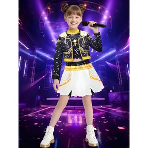 Three-Piece Outfit for Girls' Stage Performances, Including a Short Jacket, Vest, And Pleated Skirt. This Popular Vocalist'S Performance Attire Is Styled for Girl Groups, Making It a Professional Choice for Stage Events, Halloween