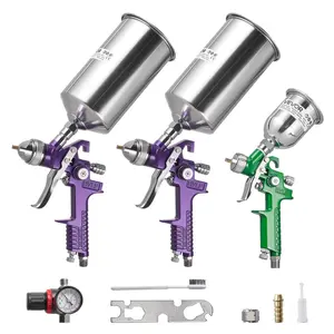 VEVOR 3-Piece Air Spray Gun Kit, Summervibes,Summervibes, Professional Auto Paint Spray Gun Set with 3 Nozzles (1/1.4/1.8mm), 3 Cups & Air Regulator, Gravity Feed Automotive Paint Sprayer for Primer, Topcoat & Touch-Up