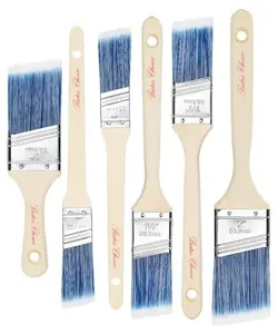 Bates Paint Brushes - 6 Pack, 1", 1.5", 2" Angle Brushes, Treated Wood Handle for Walls, Stain & Furniture Painting
