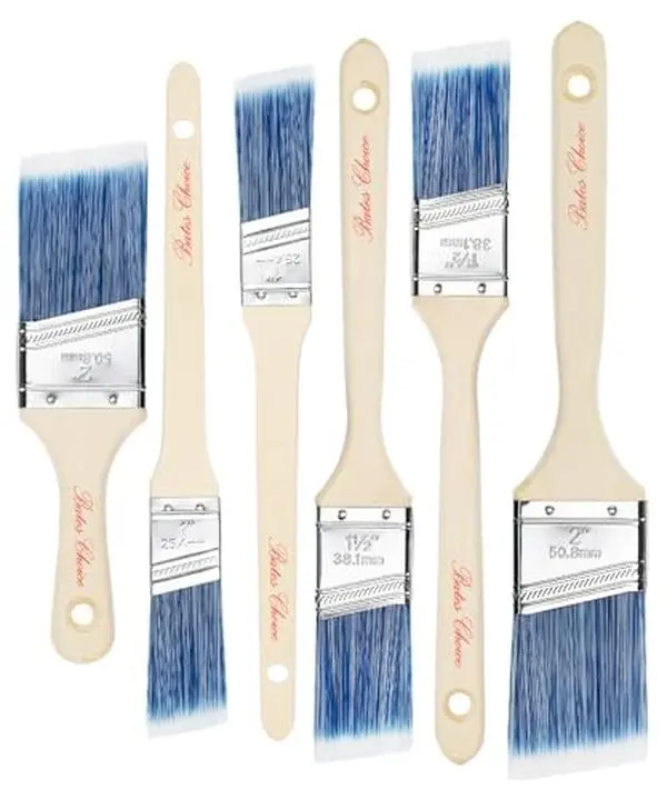 Bates Paint Brushes - 6 Pack, 1", 1.5", 2" Angle Brushes, Treated Wood Handle for Walls, Stain & Furniture Painting