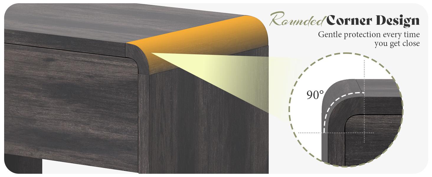 AMERLIFE 2 Different Style Modern Night Stand with Storage Drawer & Open Shelves, Small Nightstand & Bedside Table with Open Shelf, Curved Profile Design & Pine Handles, Wood End Table for Bedroom, Living Room,