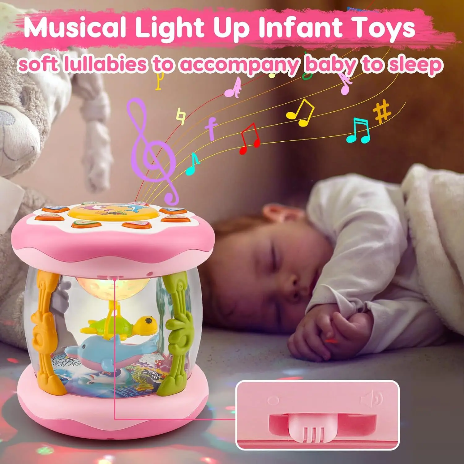 Baby Ocean Projection Musical Hand Clap Drum Toy - 2-5 Years Sensory Interactive Educational Toy with Ocean Theme, Rotating Lights, Adjustable Volume, Crawling Stimulus, Animals & Nature Unisex Toddler Gift for Children Development