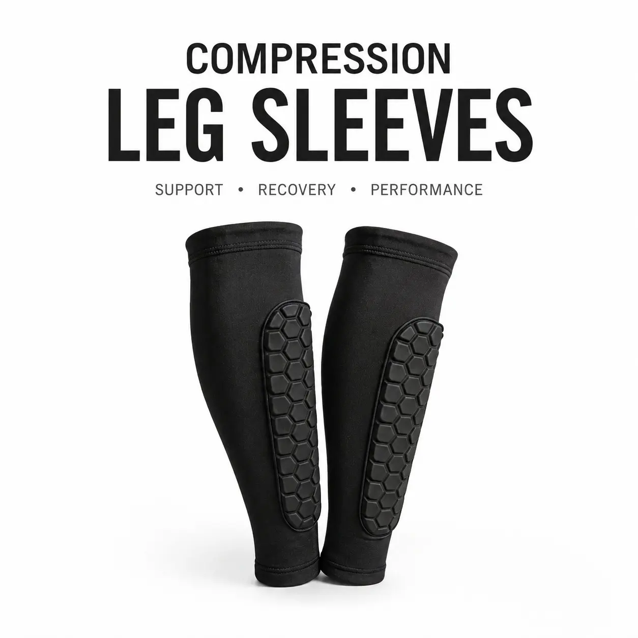Compression Leg Sleeves with Shin Guard Pads, Protective Sleeve Calf Support for Running Basketball Gym, Reduce Muscle Fatigue & Improve Performance