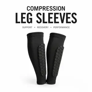 Compression Leg Sleeves with Shin Guard Pads, Protective Sleeve Calf Support for Running Basketball Gym, Reduce Muscle Fatigue & Improve Performance