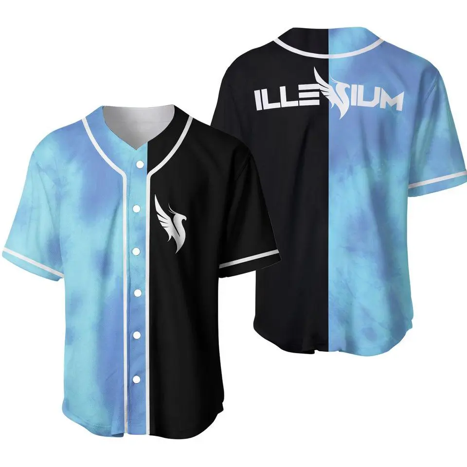 Illenium Inspired Black and Blue AOP Baseball Jersey, Lightweight Festival Streetwear