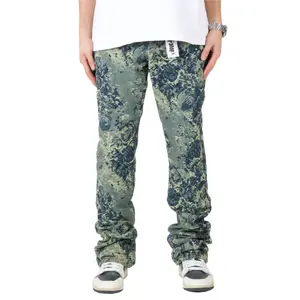 ROBIN Men's premium jacquard flare stacked fit denim pants