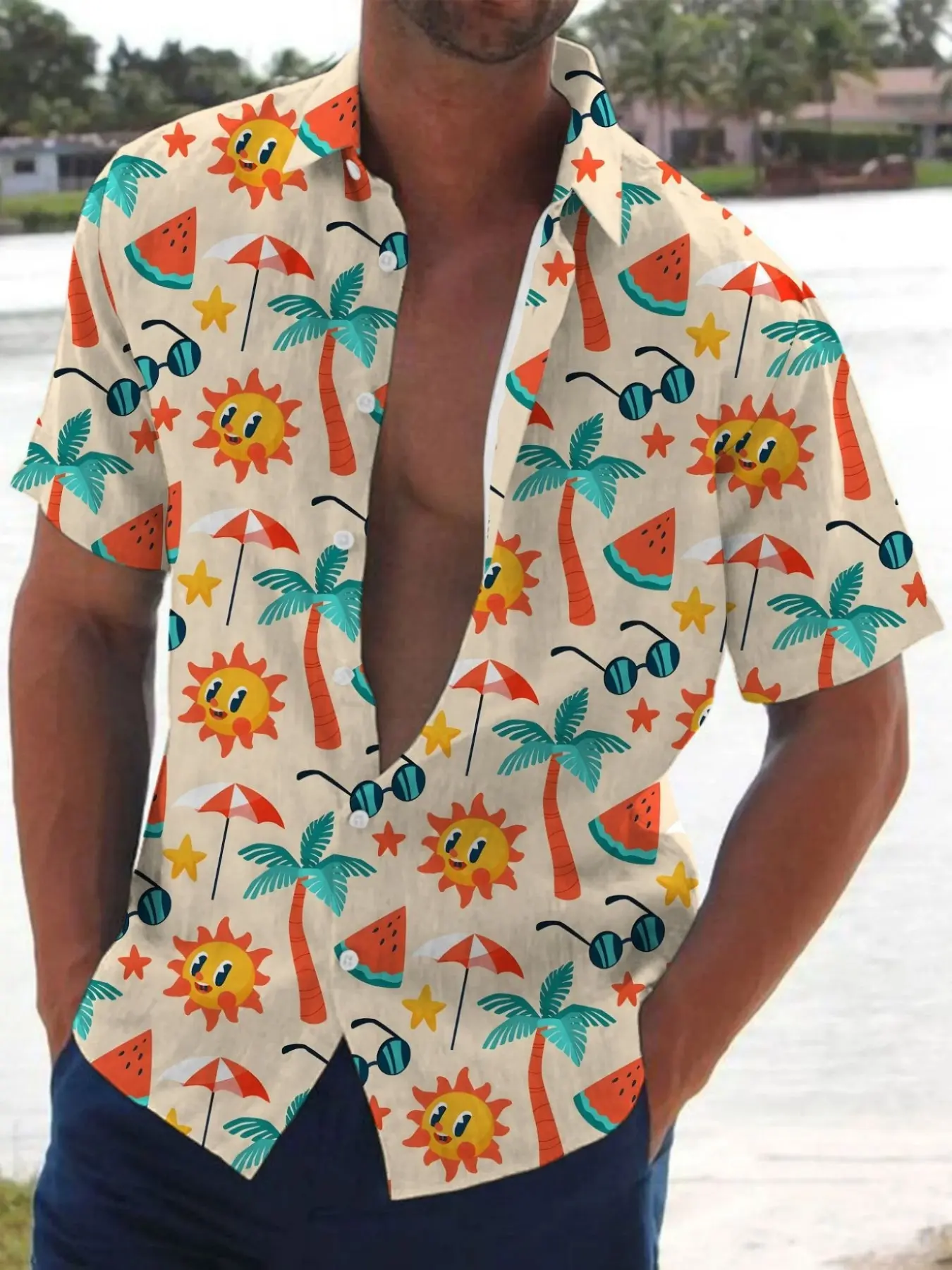 Men's Collared Hawaiian Shirt for Spring Summer, Casual Beach Vacation Tropical Print, Beach Club Shirt, Animal Print Shirt, Casual Graphic Shirt, Soft Skin-Friendly Fabric, Fitted Style with Short Sleeves, Limited-time offer, fast shipping