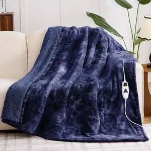 Inhand Heated Blanket Electric Throw - 50"x60" Blue Tie-dyed Flannel Heating Blanket Throw Auto-Off 10 Heat Level Over-Heat Protection
