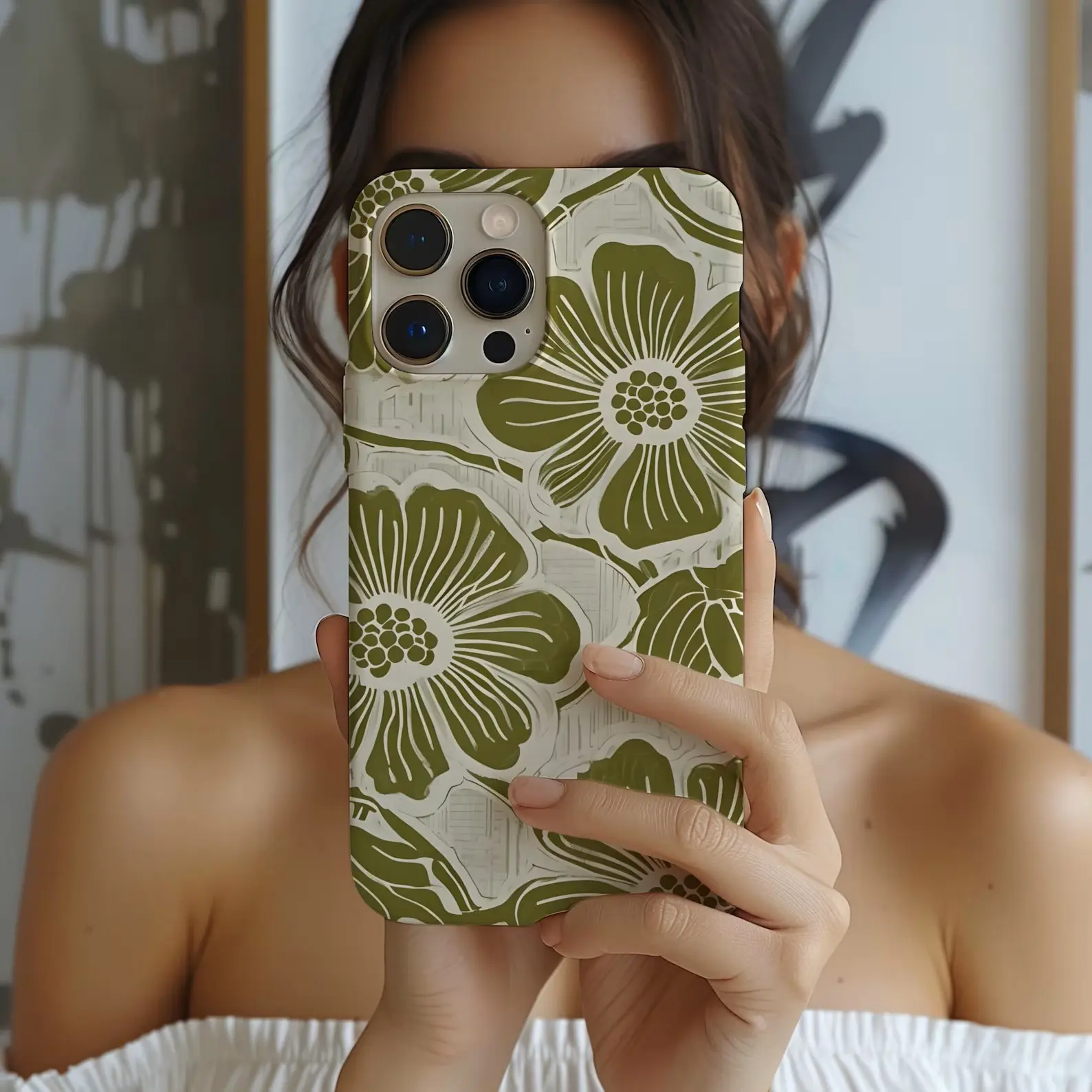 Retro Olive Green Flower Art TPU Smartphone Case - Vintage Natural Style Cellphone Cover, Waterproof, Shockproof, Scratch-Resistant Mobile Phone Accessories for iPhone 17/16/15/14/13/12/11, Ideal Holiday Gift for Loved Ones summerwins