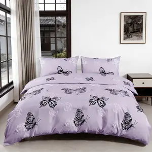 3-Piece Purple Butterfly Bedding Set.Soft, comfortable and breathable, suitable for bedrooms, guest rooms and school dormitories.Includes 1 duvet cover and 2 pillowcases (without filling).
