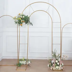 Gold Metal Round Top Double Arch Wedding Backdrop Stand, Flower Balloon Frame Ceremony Arbor 8ft Tall