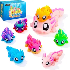 CyberMaker Axolotl 3D Printed Animal Toy, 8-Piece Family Set with 1 Mama & 7 Colorful Babies model , Flexible Fidget Animals, Desk Decor, Party Favors & Gifts for Kids 