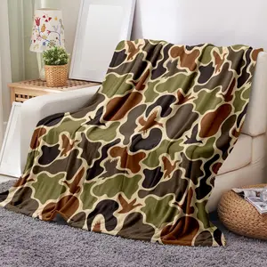 Camouflage Pattern Flannel Blanket, Soft Comfortable Warm Napping Throw Blanket, Cool Bedroom Bedding Blankets for Home Office Travel Camping