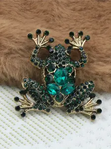 1 vintage frog brooch, green rhinestone animal brooch, women's pin accessory gift