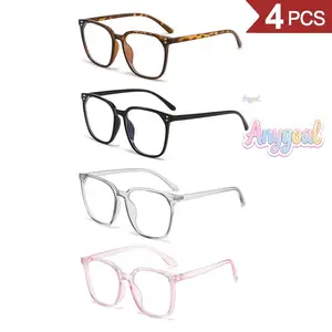Anygoal 4pcs Women's Blue Light Blocking Square Eyewear - Anti Eye Strain Sports Glasses, Multi-Color Fashion Frames for Computer/Gaming Use, Internet Celebrity Style