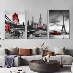 3pcs Eiffel Tower London Big Ben Landscape Wall Art, Canvas Home Decor, Unframed Wall Mural, No Model, Ca Prop 65 Compliant