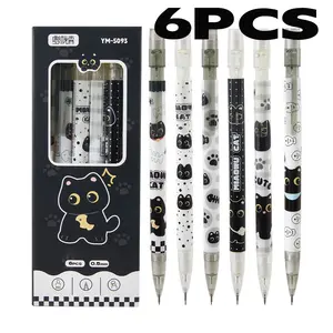 6pcs 0.5mm Mechanical Pencils, Cute Cat Theme Office & Study Supplies, Sketching and Writing, Multicolor, Ideal for Students and Artists