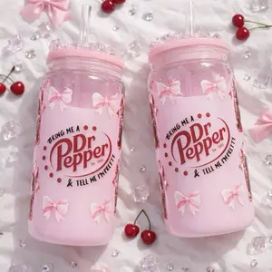 JCH HYDRATE  16oz Double Wall Tumbler  – Aesthetic Cup with Lid & Plastic and Glass Straws, Iced Coffee Glass, Cute Gift for Her Water Bottle Drinkware Portable Washable Reusable Mug