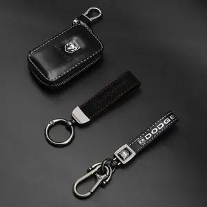 Metal Leather Car Keychain Badge Emblem for Dodge Hellcat Super Stock Demon 170 Challenger Durango Hornet, Keychain Accessory