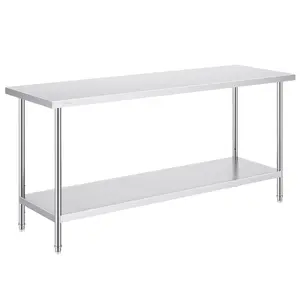Stainless Steel Prep Table, 24 X 72 X 34 Inch, Heavy Duty Metal Worktable With 3 Adjustable Height Levels, Commercial Kitchen Workstation For Restaurant, Bar, Bakery, Catering, Garage And Outdoor Use, Stainless Steel Surface
