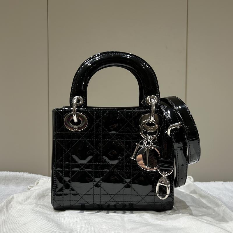 Pre-owned Dior Patent Leather Top Handle Christian Black Mini Lady Bag 61816843