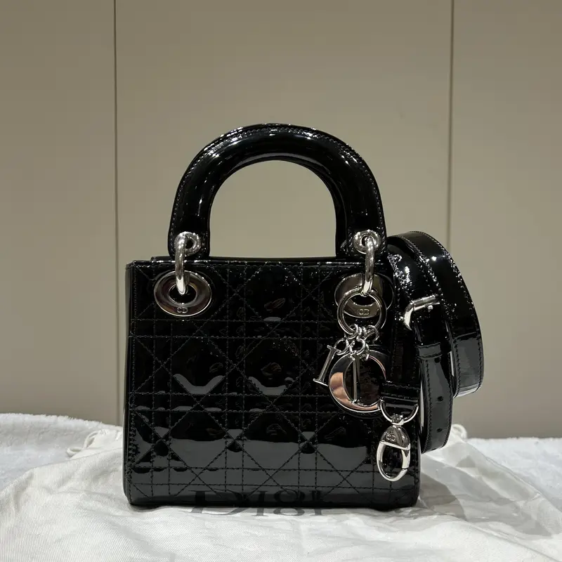 Pre-owned Dior Patent Leather Top Handle Christian Black Mini Lady Bag 61816843