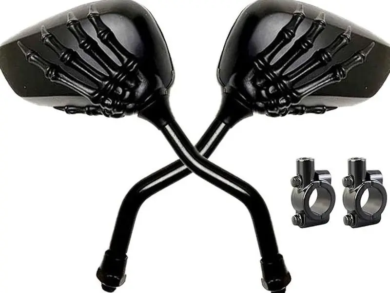 Pairs of Distinctive Skull Skeleton Hand Bicycle Mirror, Rearview Side Mirror Handlebar Mirror Mount Holder Clamp Adaptor 10mm for Scooter Moped Bike Standard Bike Motorcycle