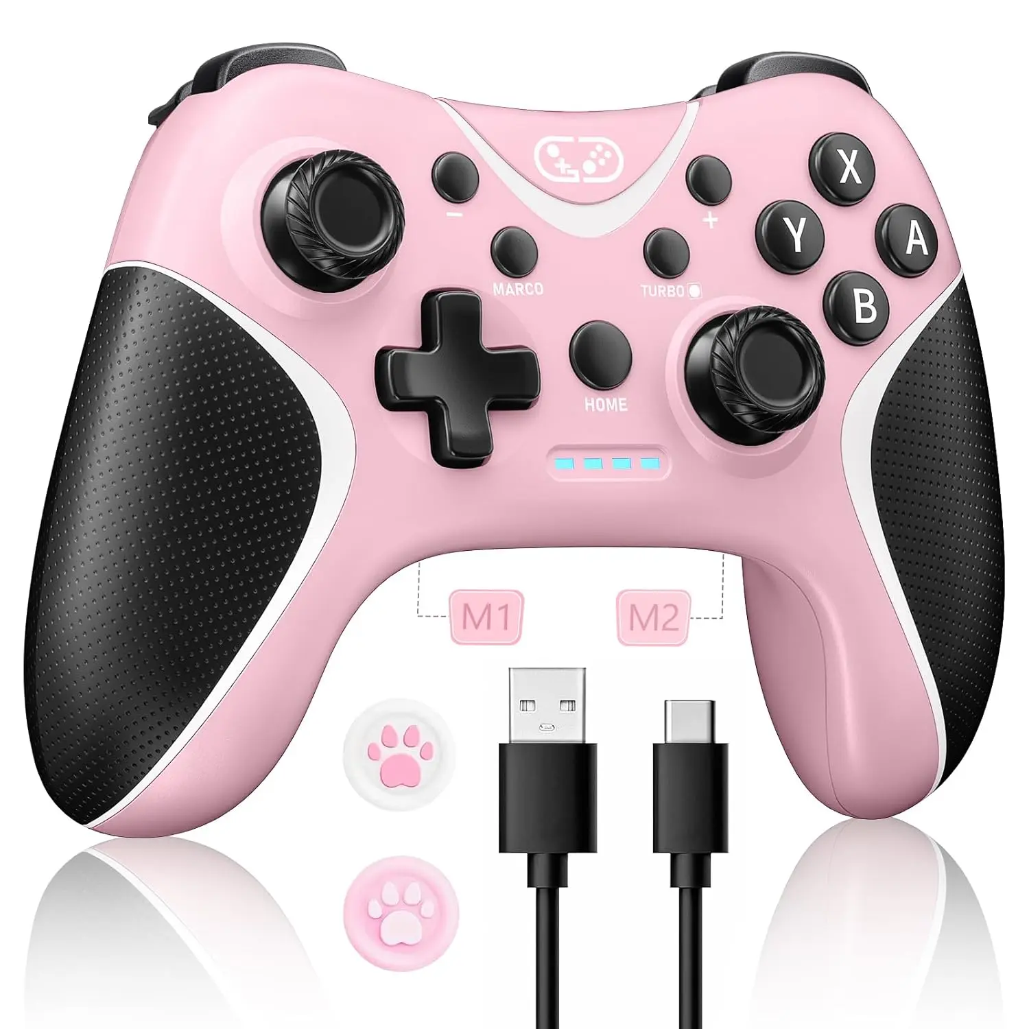Wireless  Controllers Pink,  Controller for  /Lite/OLED/Windows PC with /Vibration/Turbo Funtion, Pro Controller Gamepad with 2 Thumb Caps