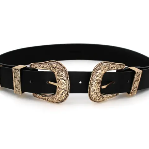 Women's Vintage Floral Buckle Belt, Western Belts, Western Style Belt, Western Belt Buckles, Fashionable Versatile Punk Fashion Waistband with Dual Head Design, Stylish Ladies Accessory for All Occasions, Cool Belts