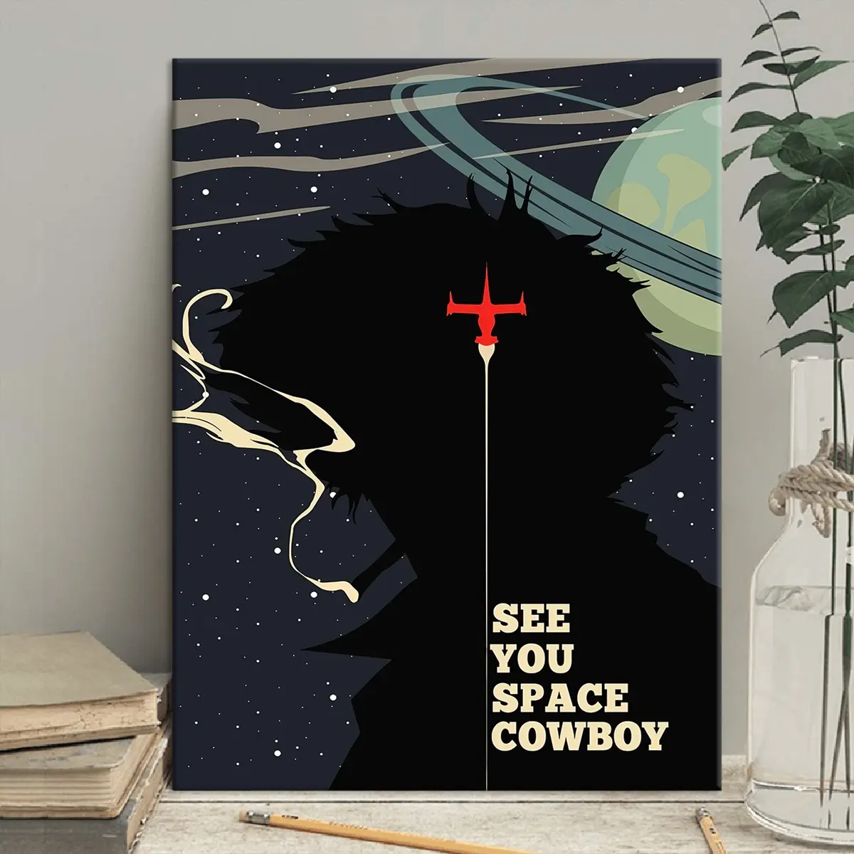 1 Count Wooden Framed Canvas, "See You Space Cowboy" fabric poster, suitable for wall hangings in home or bars, framed art print, Modern Art, Modern Art Design, Hallway Office Mural, Home Poster, Aesthetic Wall Decor, Ideal Gift, Waterproof Art