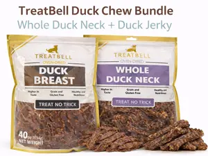 32oz + 40oz TreatBell Duck Chew Bundle – Whole Duck Neck & Duck Jerky | High Protein Natural Dog Treats for Dental Health & Long-Lasting Chew