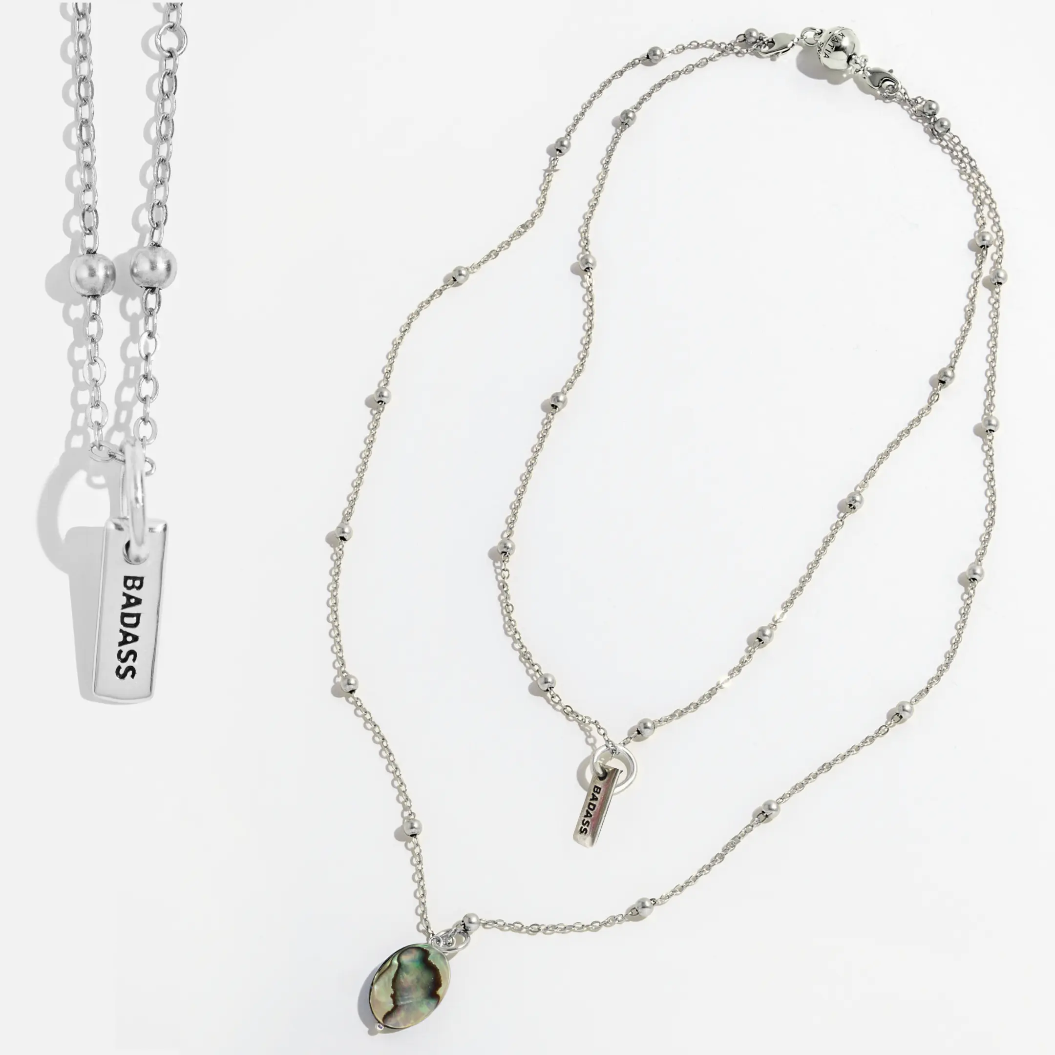 Badass Dainty Necklace - Bold "Badass" Charm, 18 Inch Chain, Plated Brass, Antique Gold/Silver Finish, Lobster Clasp, Versatile Statement Piece