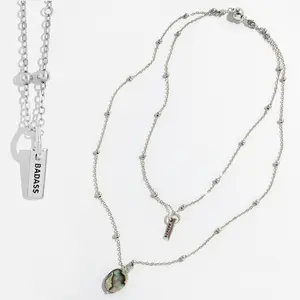 Badass Dainty Necklace - Bold "Badass" Charm, 18 Inch Chain, Plated Brass, Antique Gold/Silver Finish, Lobster Clasp, Versatile Statement Piece