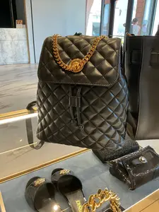 Pre-owned VERSACE Leather Small Leather Goods BRAND NEW Quilted Medusa Chain Backpack