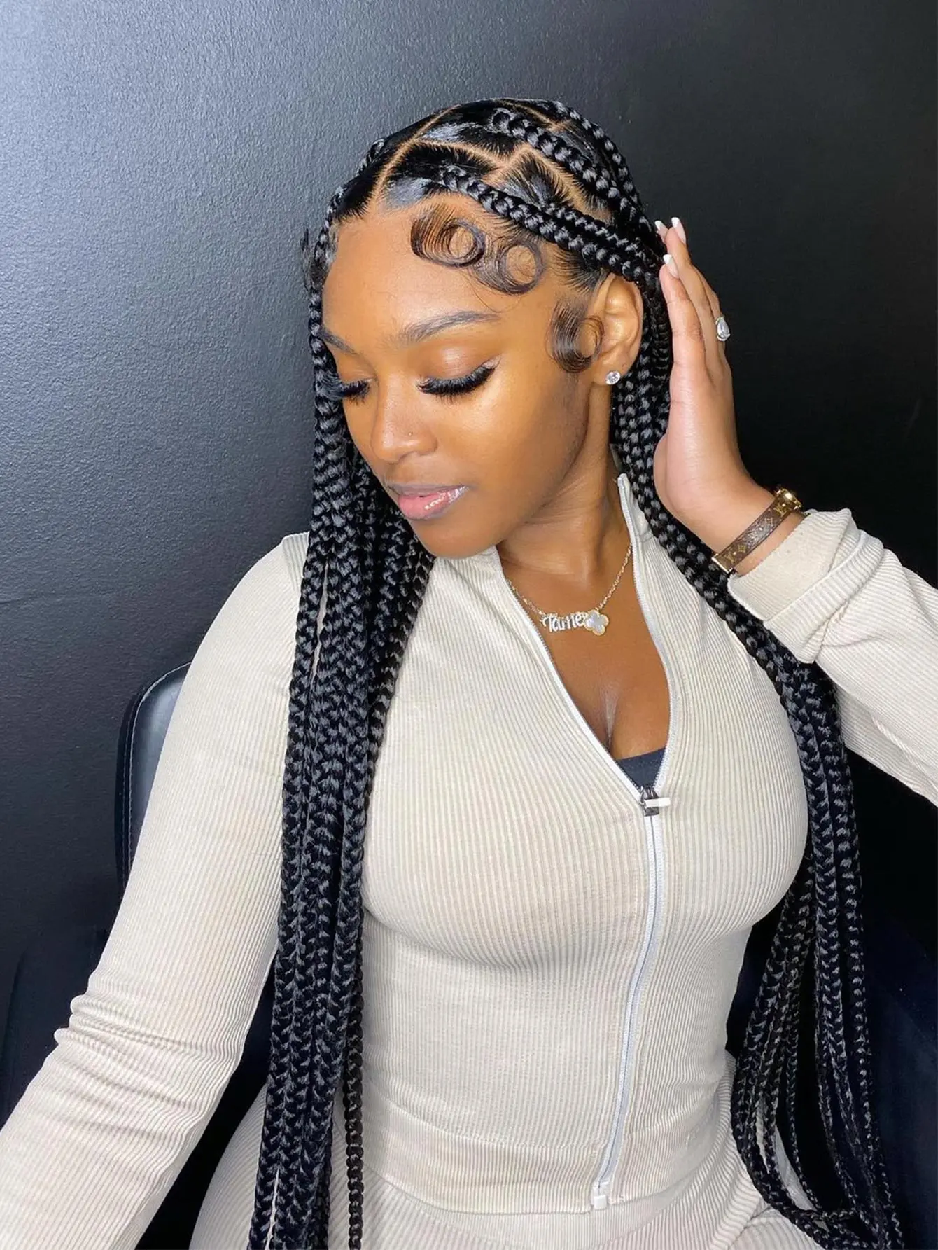 Synthetic Full Lace Front Wigs 36 Inch Knotless Box Braids Hair Wig African Hair Jumbo Box Braided Wigs With Baby Hair For Black Woman